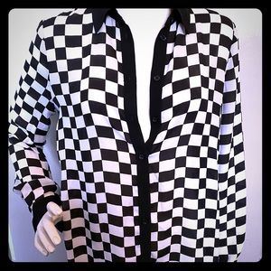 Checkered button-down blouse